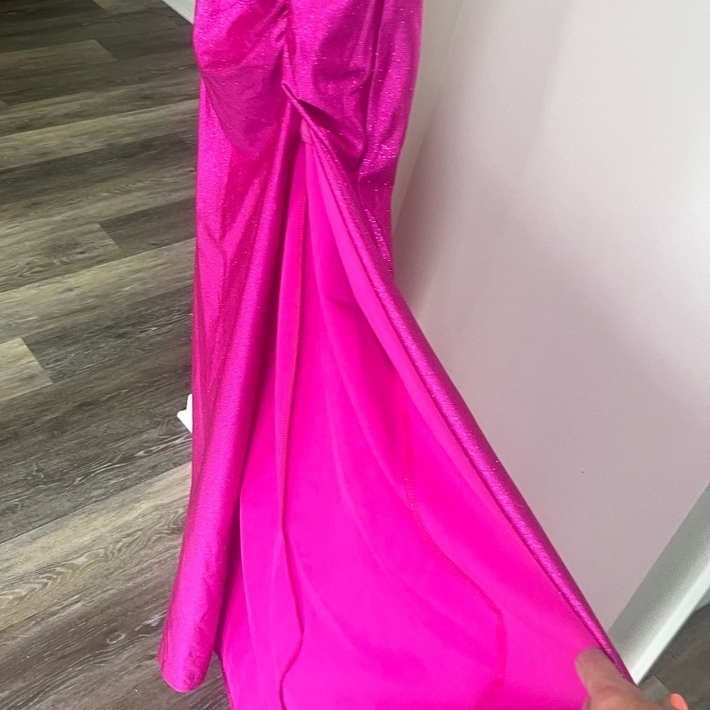 Honey and Rosie Spag Strap V-Neck Ruched Slit Glitter Satin Long Dress size XL - Picture 4 of 13